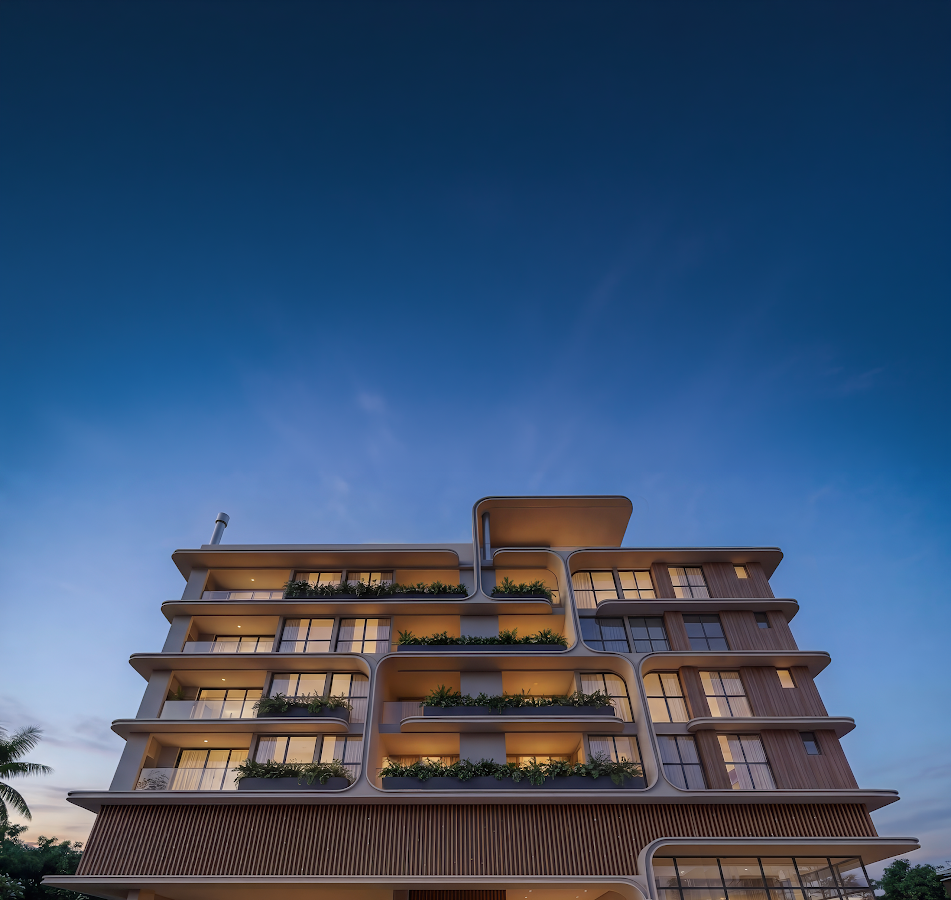 Fachada de empreendimento contemporâneo no litoral de Santa Catarina